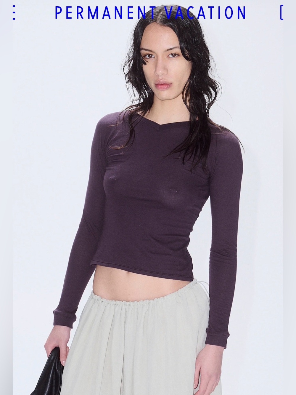 Permanent Vacation Deep Plum Long-Sleeve V-Neck Crop Top